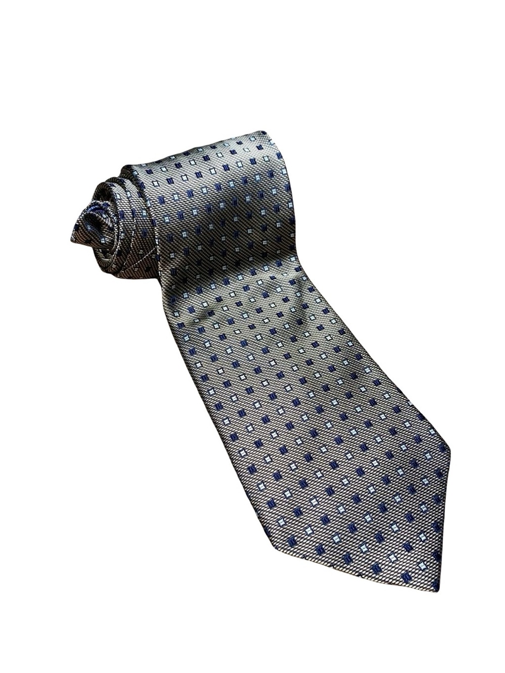 Nautica Men's 100% Silk Neck Tie Geometric Pattern Gold Blue Made in Costa Rica